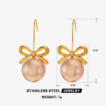 1 Pair Simple Style Bow Knot Plating Inlay 304 Stainless Steel Artificial Pearls 18K Gold Plated Drop Earrings