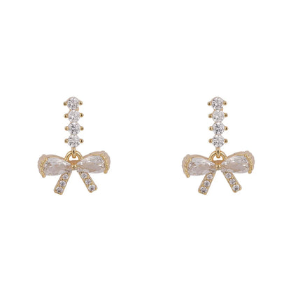 1 Pair Simple Style Bow Knot Plating Inlay Copper Zircon Gold Plated Ear Studs