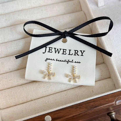 1 Pair Simple Style Bow Knot Plating Inlay Copper Zircon Gold Plated Ear Studs