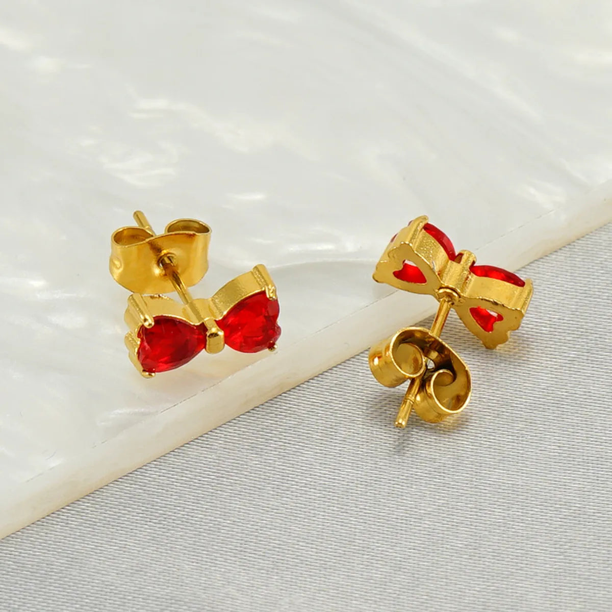 1 Pair Simple Style Bow Knot Plating Inlay Stainless Steel Zircon Ear Studs