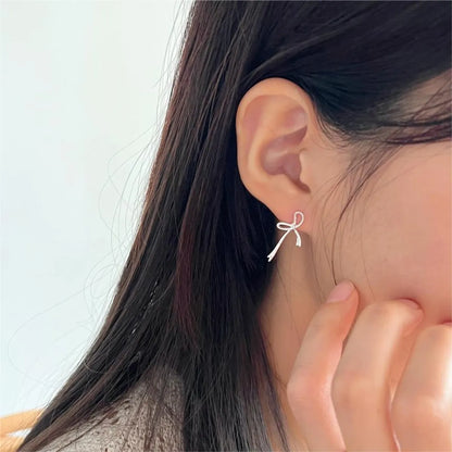 1 Pair Simple Style Bow Knot Plating Sterling Silver Ear Studs