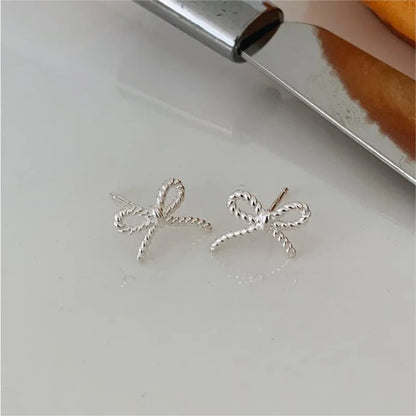 1 Pair Simple Style Bow Knot Plating Sterling Silver Ear Studs