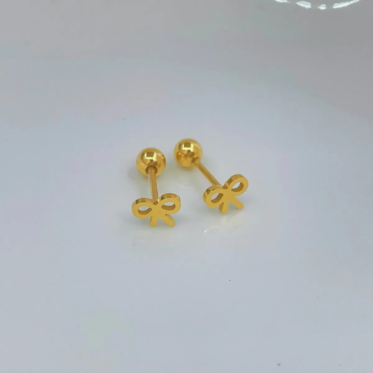 1 Pair Simple Style Bow Knot Plating Titanium Steel Gold Plated Ear Studs