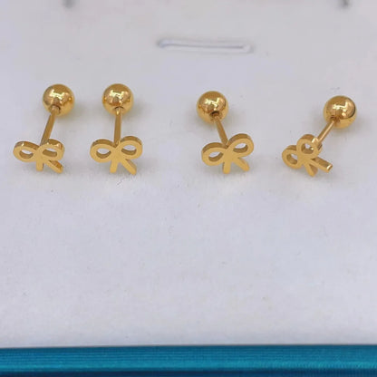 1 Pair Simple Style Bow Knot Plating Titanium Steel Gold Plated Ear Studs