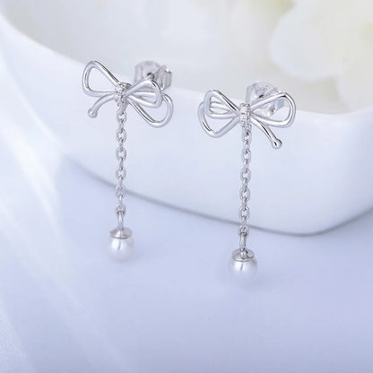 1 Pair Simple Style Bow Knot Sterling Silver Drop Earrings