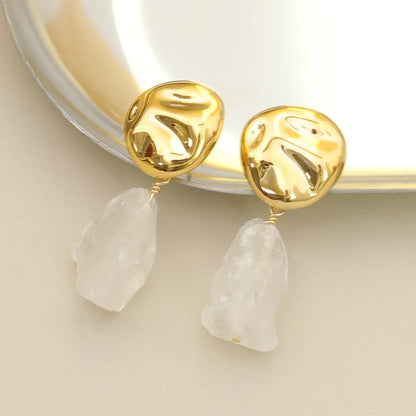 1 Pair Simple Style British Style Irregular Natural Stone Copper 18K Gold Plated Drop Earrings