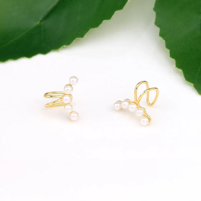 1 Pair Simple Style Bunny Ears Solid Color Plating Inlay Sterling Silver Pearl White Gold Plated Gold Plated Ear Cuffs