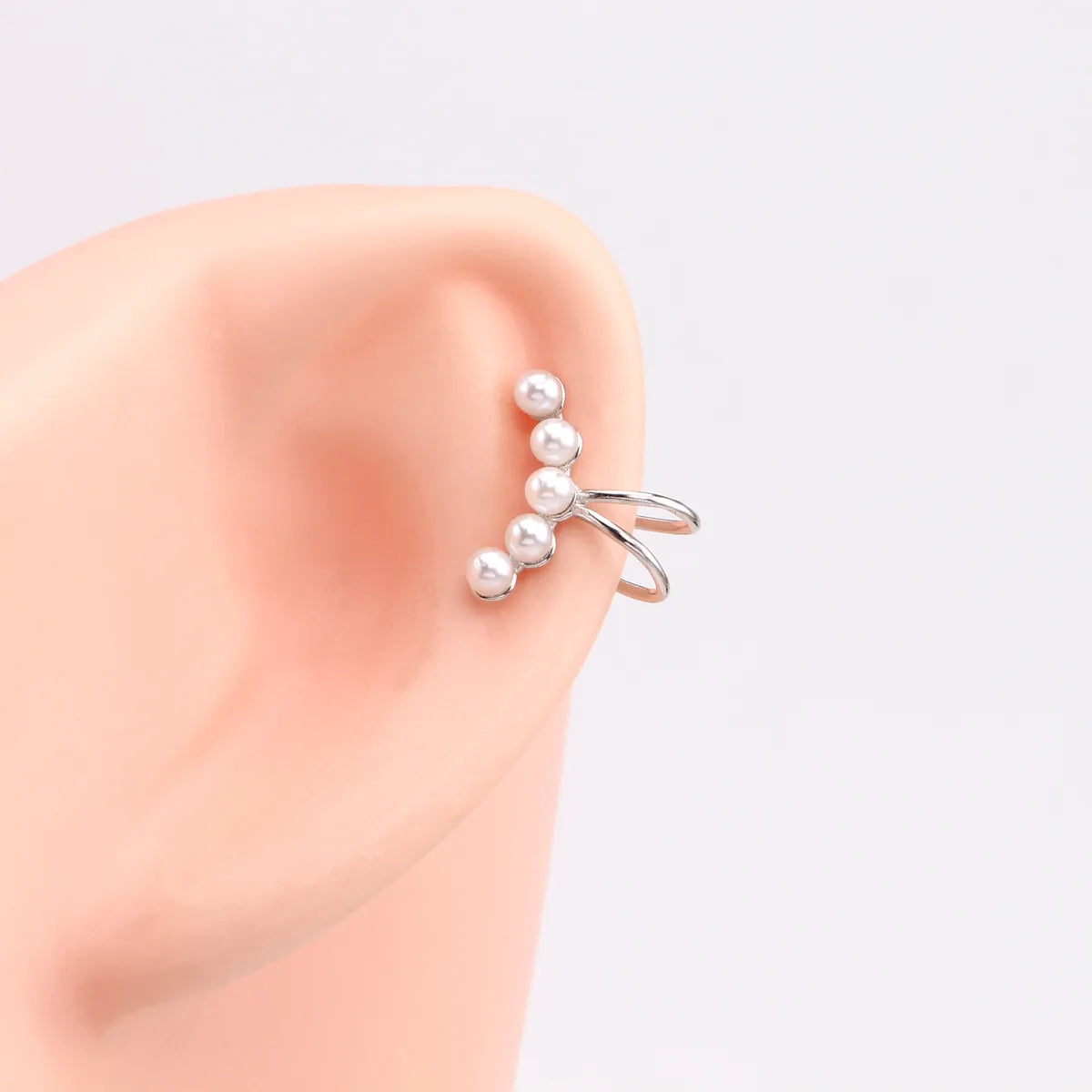 1 Pair Simple Style Bunny Ears Solid Color Plating Inlay Sterling Silver Pearl White Gold Plated Gold Plated Ear Cuffs