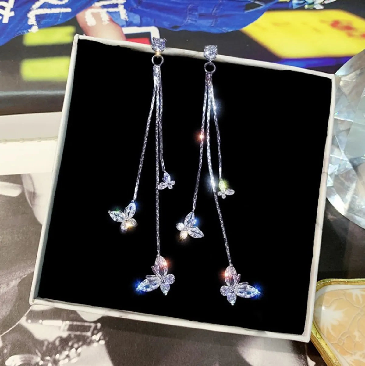 1 Pair Simple Style Butterfly Alloy Inlay Artificial Crystal Women's Drop Earrings