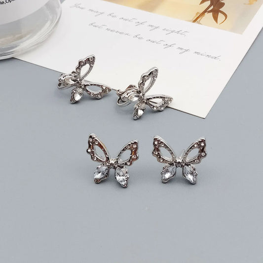 1 Pair Simple Style Butterfly Alloy Inlay Rhinestones Women's Ear Clips Ear Studs