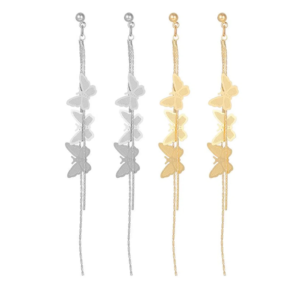 1 Pair Simple Style Butterfly Alloy Tassel Artificial Rhinestones Women'S Dangling Earrings