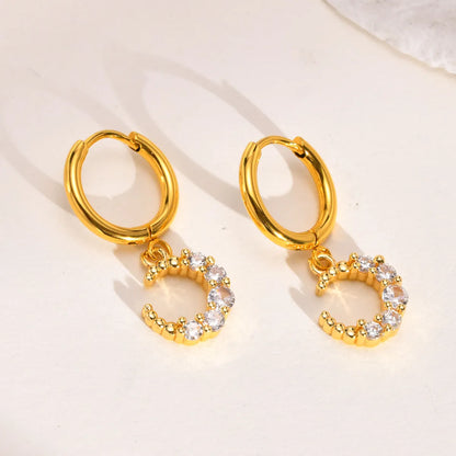 1 Pair Simple Style Butterfly Elephant Plating Inlay Stainless Steel Copper Zircon Gold Plated Drop Earrings