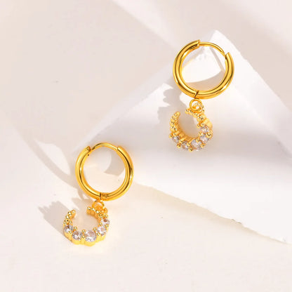 1 Pair Simple Style Butterfly Elephant Plating Inlay Stainless Steel Copper Zircon Gold Plated Drop Earrings