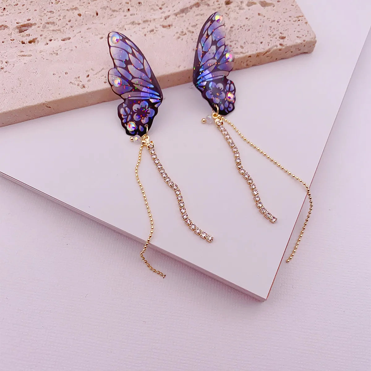 1 Pair Simple Style Butterfly Epoxy Chain Women'S Drop Earrings