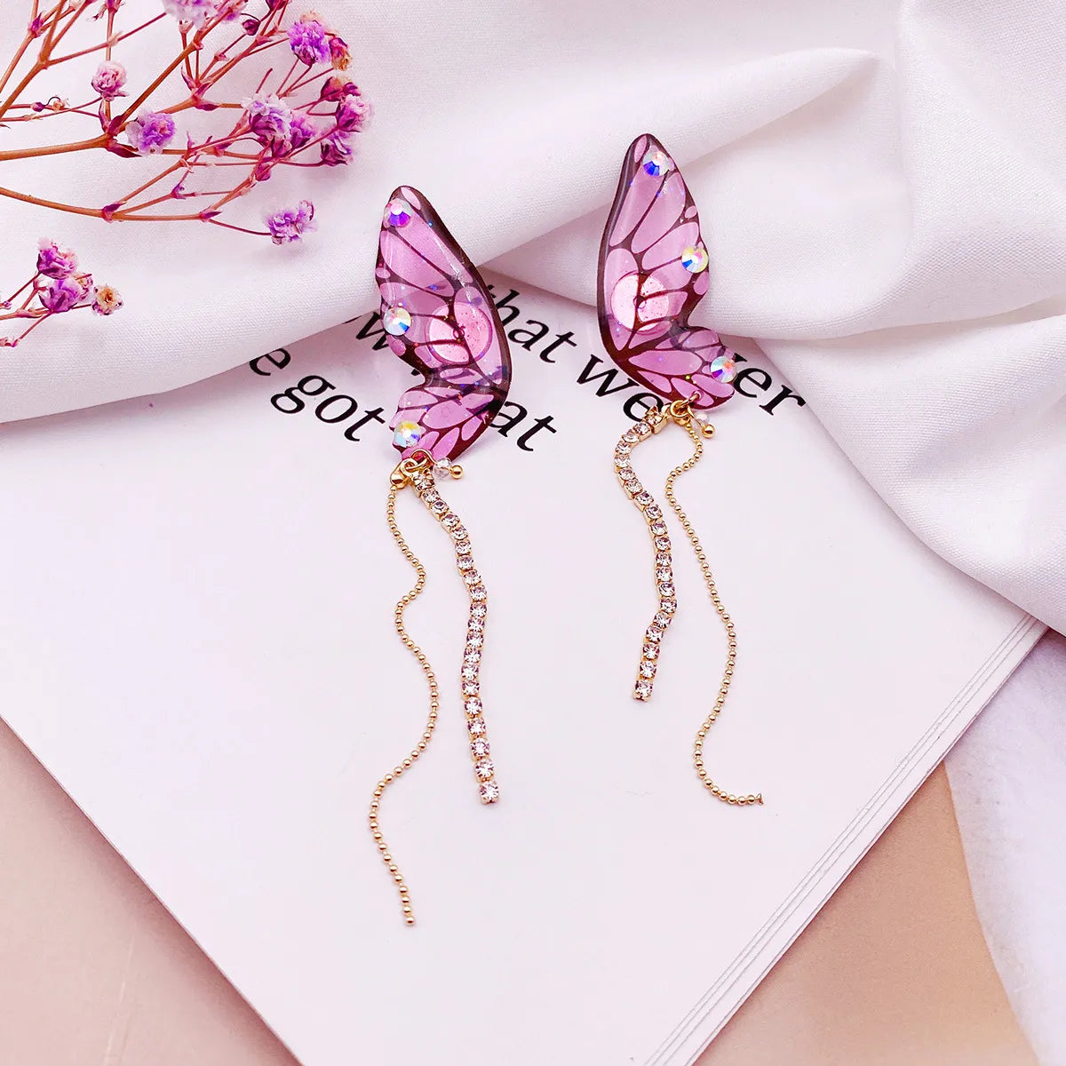 1 Pair Simple Style Butterfly Epoxy Chain Women'S Drop Earrings