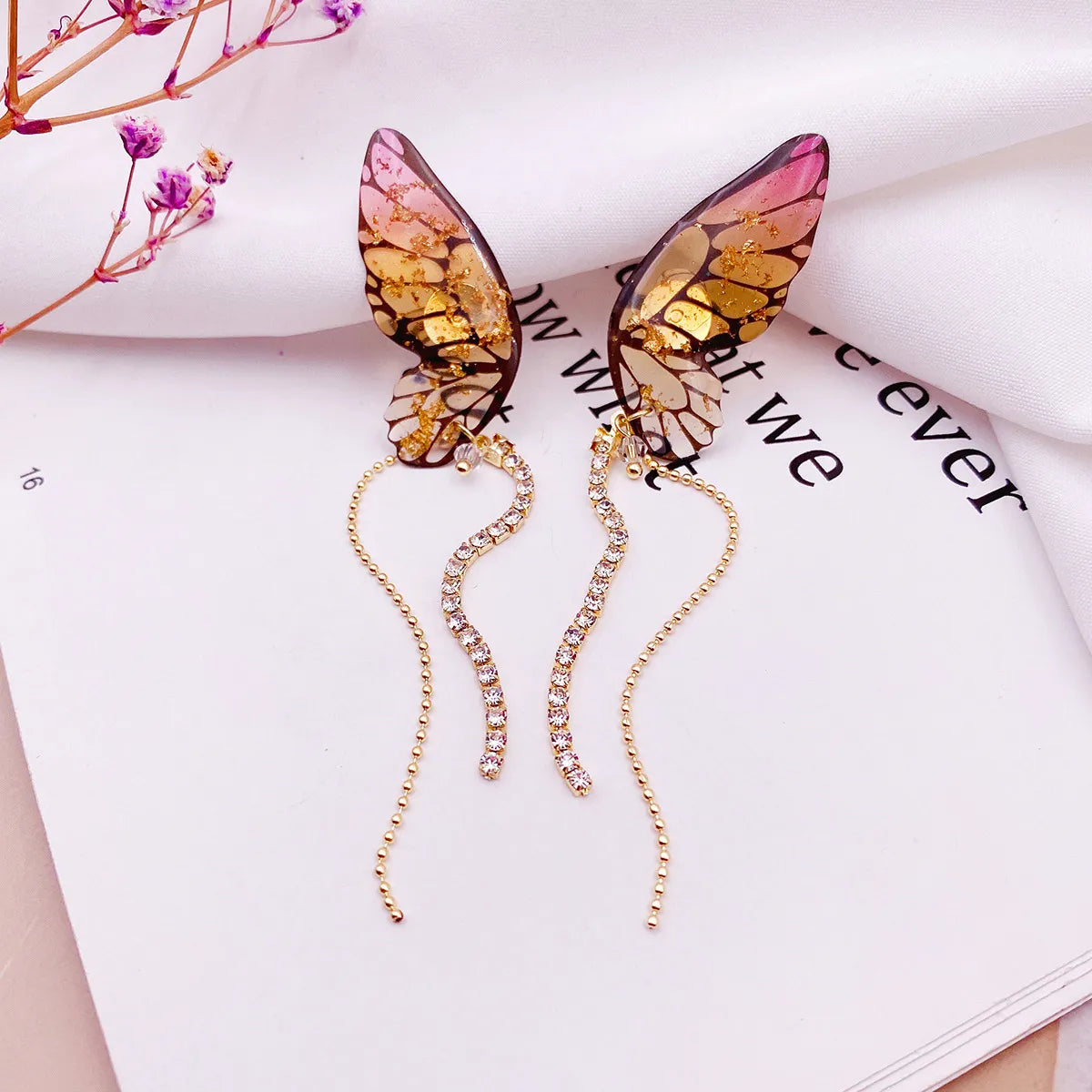 1 Pair Simple Style Butterfly Epoxy Chain Women'S Drop Earrings