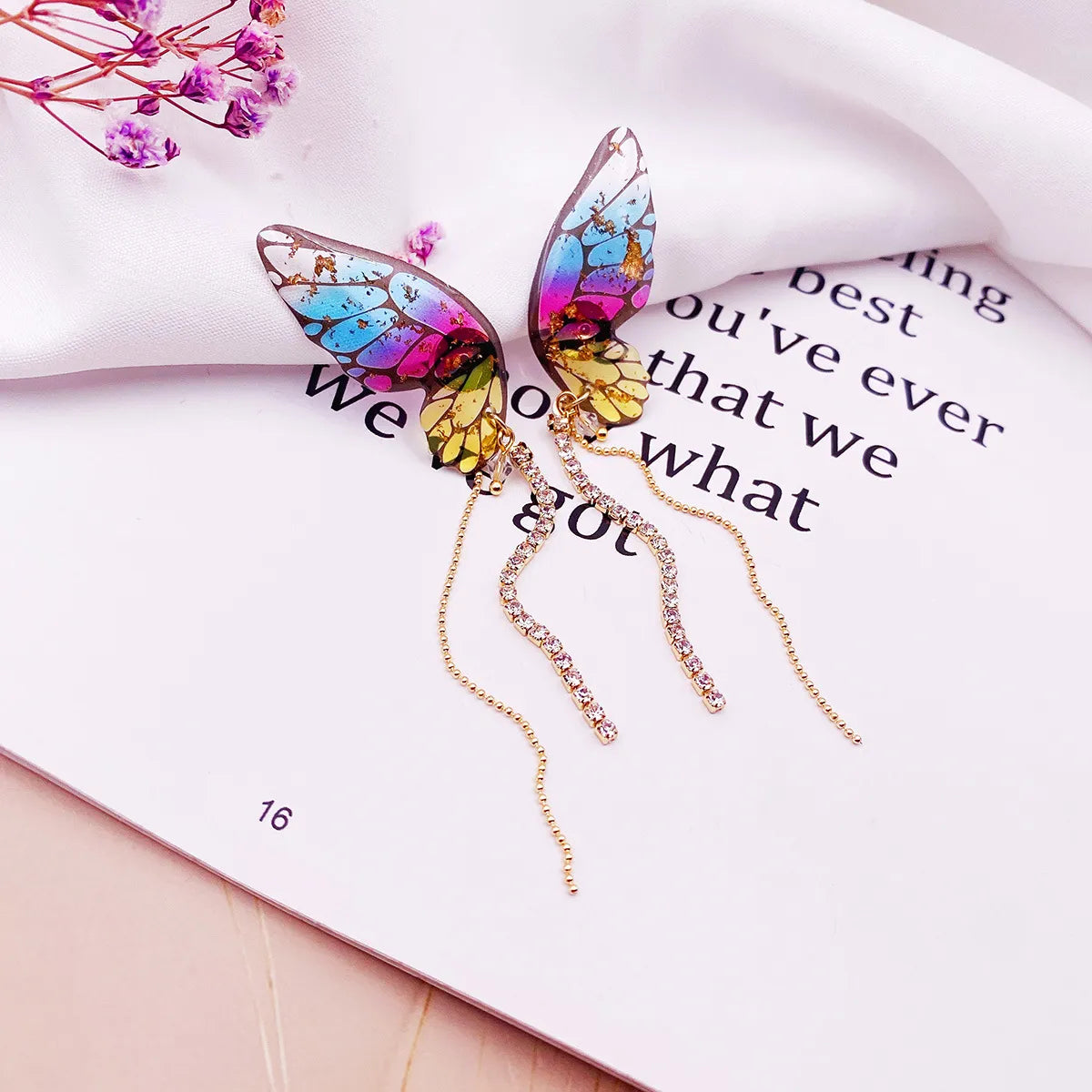 1 Pair Simple Style Butterfly Epoxy Chain Women'S Drop Earrings