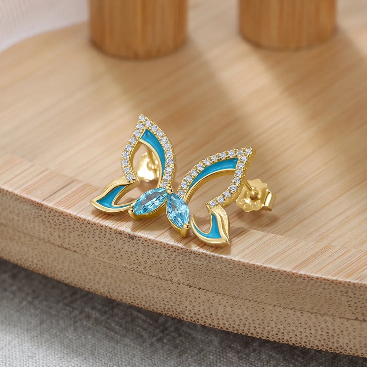 1 Pair Simple Style Butterfly Epoxy Plating Inlay Sterling Silver Zircon 14k Gold Plated White Gold Plated Ear Studs