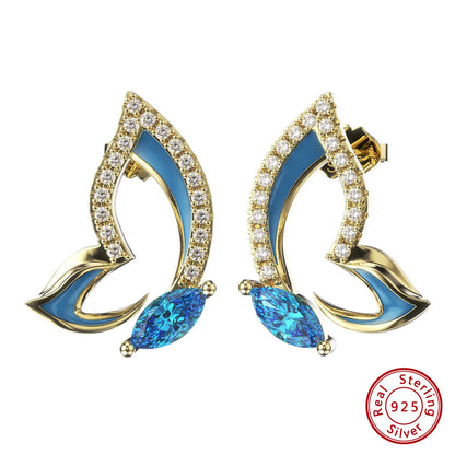 1 Pair Simple Style Butterfly Epoxy Plating Inlay Sterling Silver Zircon 14k Gold Plated White Gold Plated Ear Studs