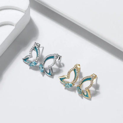 1 Pair Simple Style Butterfly Epoxy Plating Inlay Sterling Silver Zircon 14k Gold Plated White Gold Plated Ear Studs