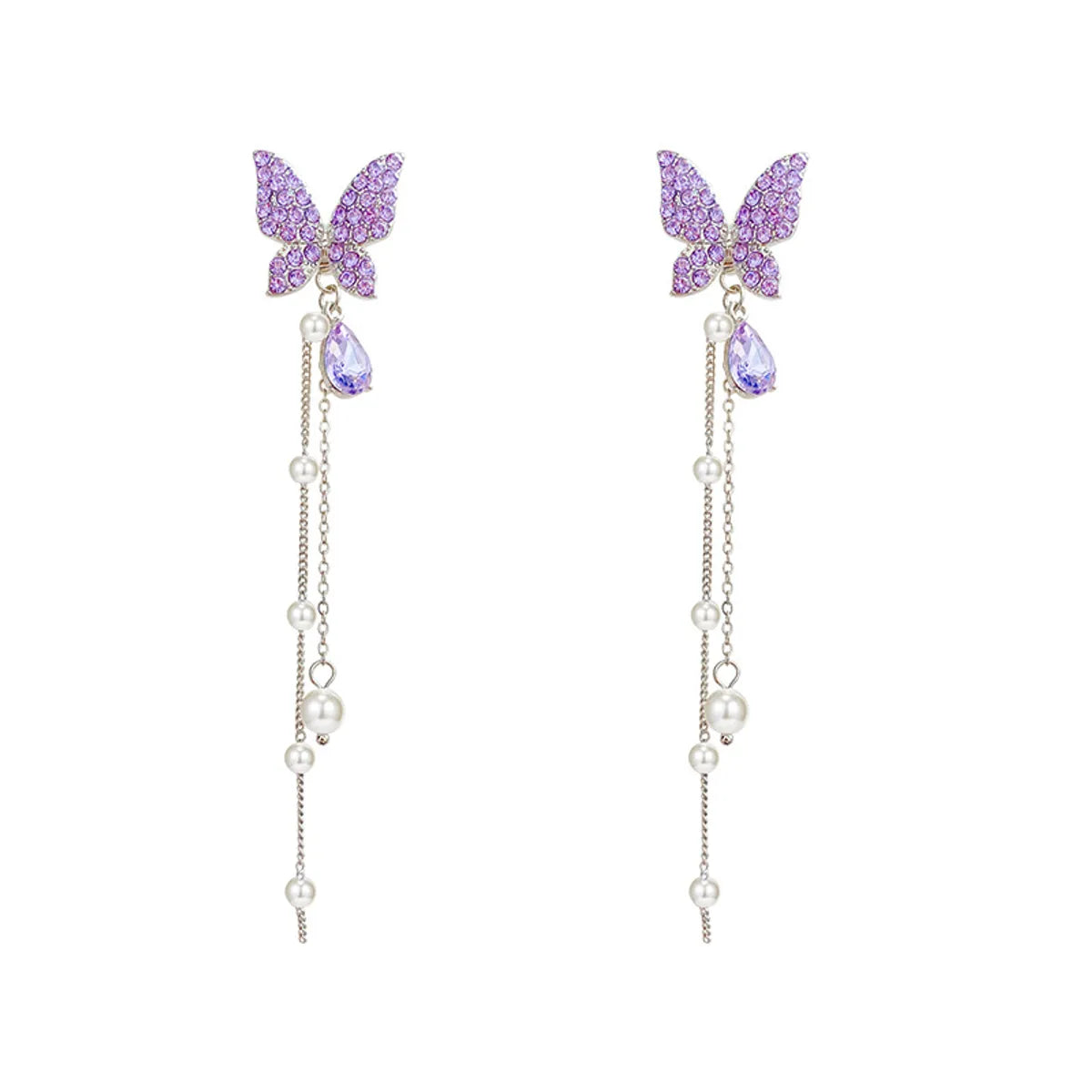 1 Pair Simple Style Butterfly Inlay Alloy Rhinestones Dangling Earrings