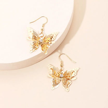 1 Pair Simple Style Butterfly Inlay Copper Zircon Drop Earrings