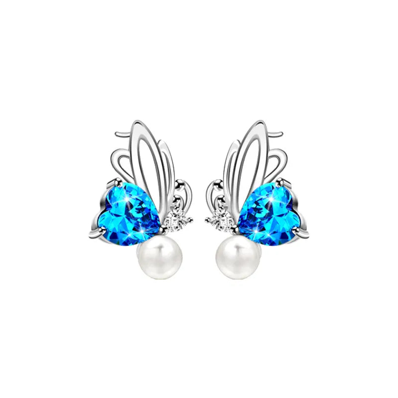 1 Pair Simple Style Butterfly Inlay Sterling Silver Crystal Ear Studs