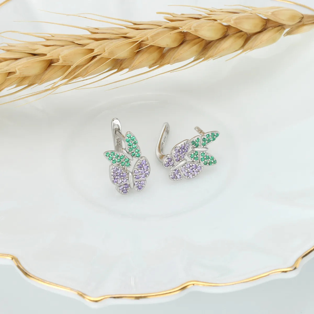 1 Pair Simple Style Butterfly Inlay Sterling Silver Zircon Ear Studs