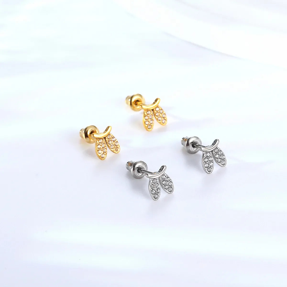 1 Pair Simple Style Butterfly Inlay Titanium Steel Rhinestones Ear Studs