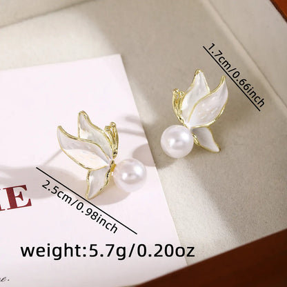 1 Pair Simple Style Butterfly Inlay Zinc Alloy Pearl Ear Studs