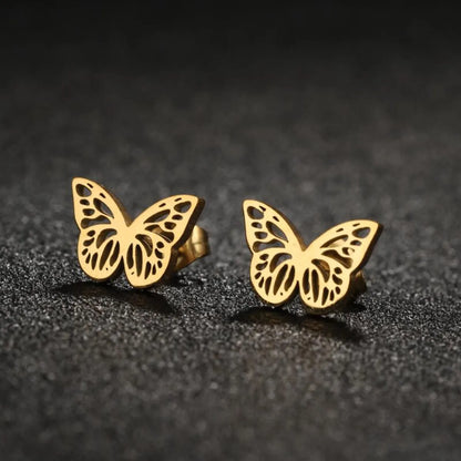 1 Pair Simple Style Butterfly Plating Hollow Out Stainless Steel Ear Studs