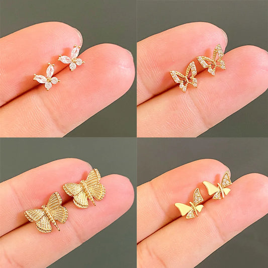 1 Pair Simple Style Butterfly Plating Inlay Alloy Rhinestones Ear Studs