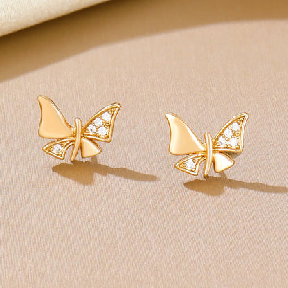 1 Pair Simple Style Butterfly Plating Inlay Alloy Rhinestones Ear Studs