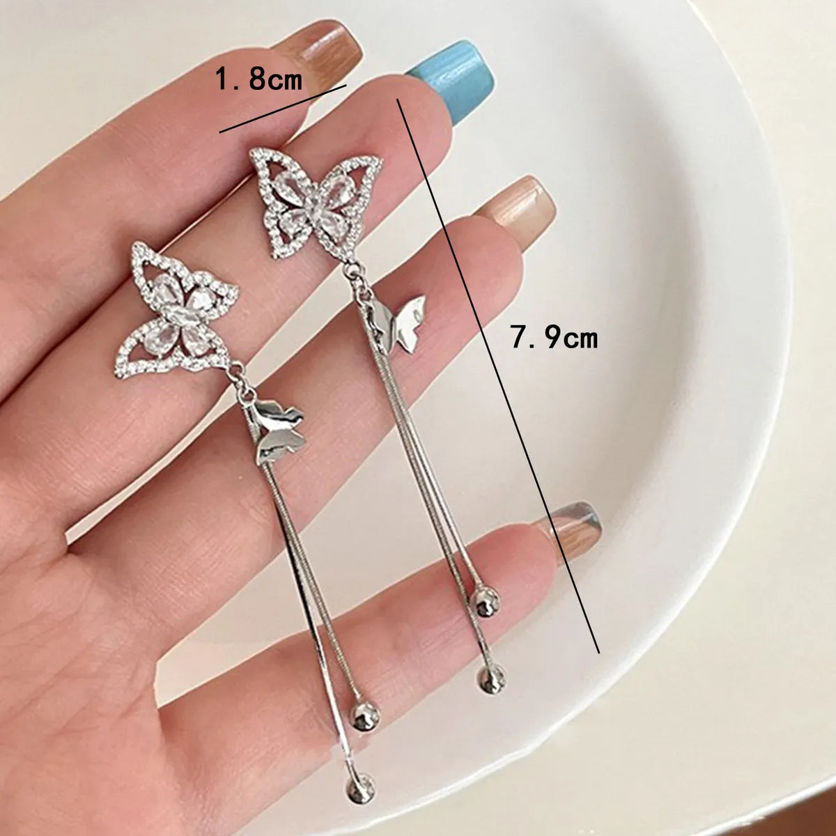 1 Pair Simple Style Butterfly Plating Inlay Alloy Rhinestones Silver Plated Drop Earrings