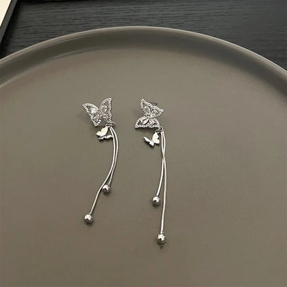 1 Pair Simple Style Butterfly Plating Inlay Alloy Rhinestones Silver Plated Drop Earrings