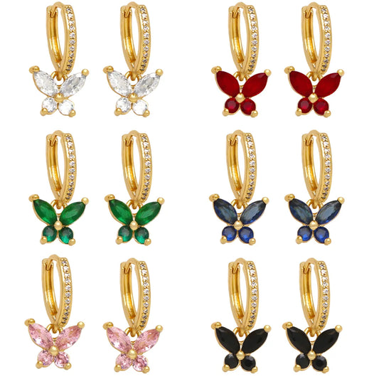 1 Pair Simple Style Butterfly Plating Inlay Copper Zircon 18k Gold Plated Drop Earrings