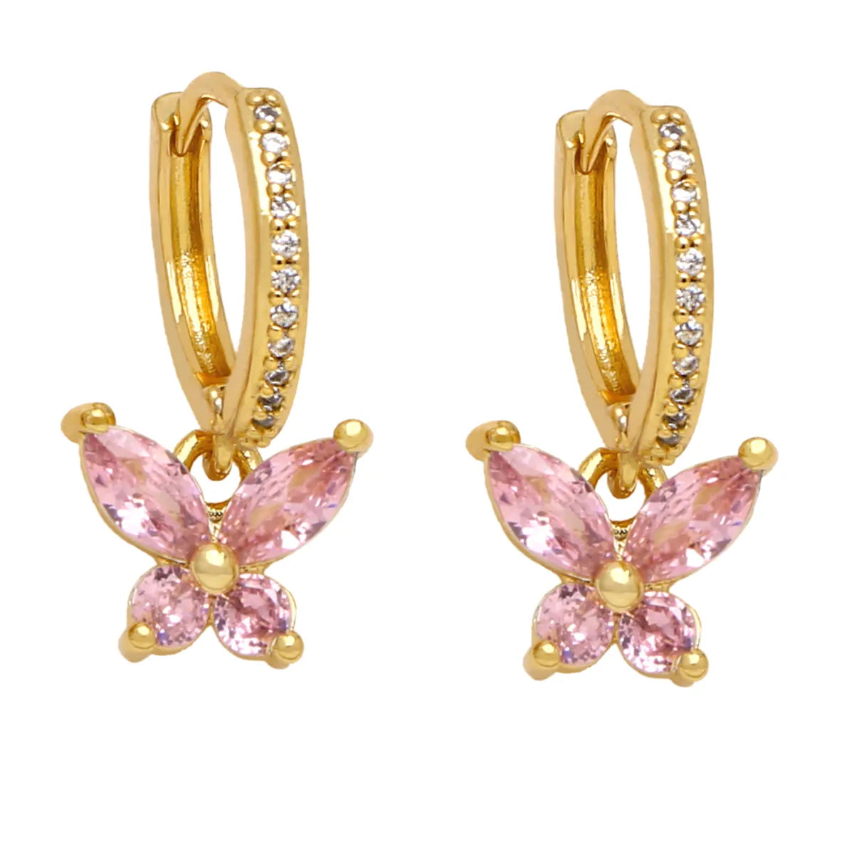 1 Pair Simple Style Butterfly Plating Inlay Copper Zircon 18k Gold Plated Drop Earrings