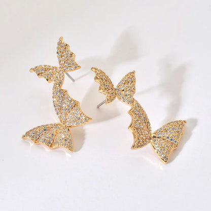 1 Pair Simple Style Butterfly Plating Inlay Copper Zircon 18k Gold Plated Ear Studs