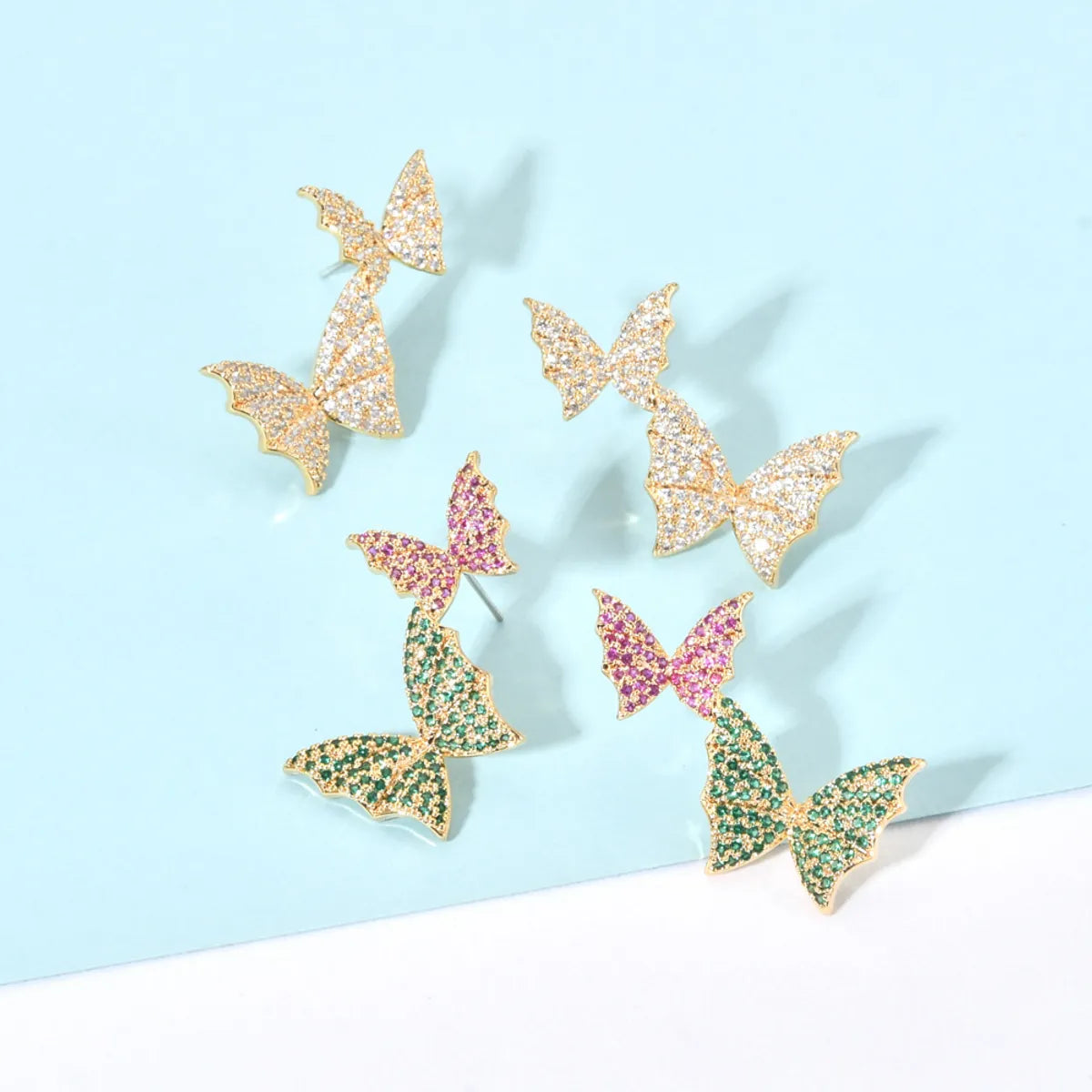 1 Pair Simple Style Butterfly Plating Inlay Copper Zircon 18k Gold Plated Ear Studs