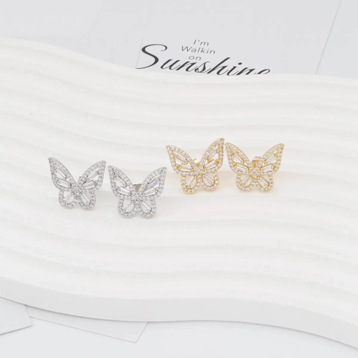 1 Pair Simple Style Butterfly Plating Inlay Copper Zircon 18K Gold Plated White Gold Plated Ear Studs