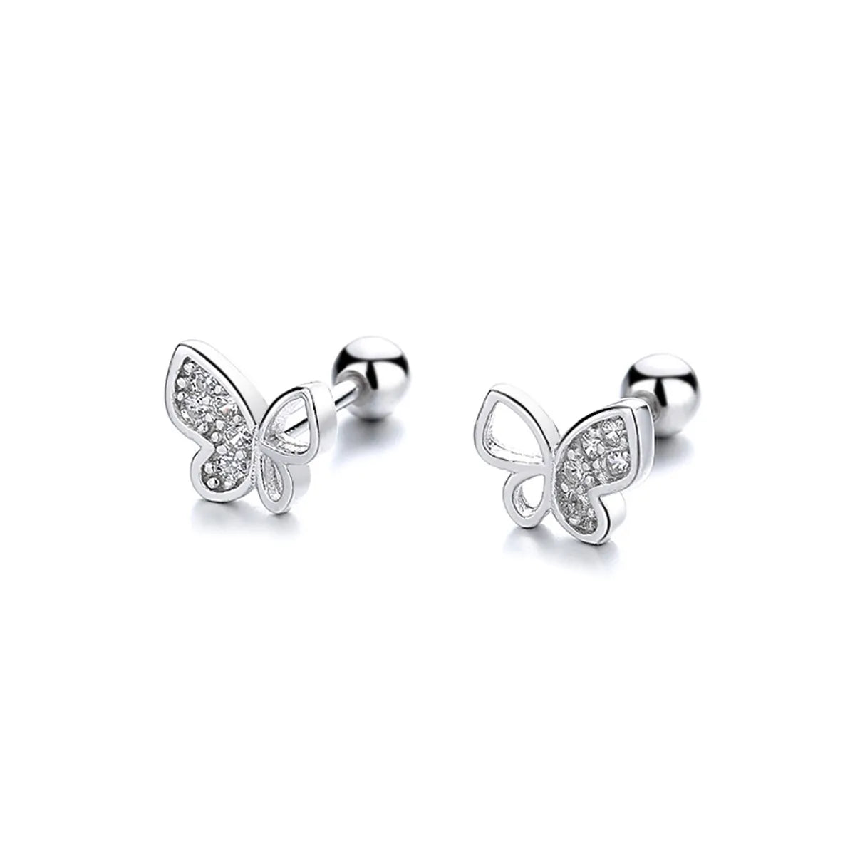 1 Pair Simple Style Butterfly Plating Inlay Sterling Silver Artificial Gemstones Ear Studs