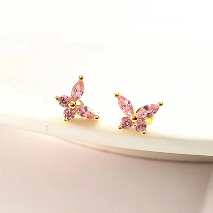 1 Pair Simple Style Butterfly Plating Inlay Sterling Silver Zircon Ear Studs