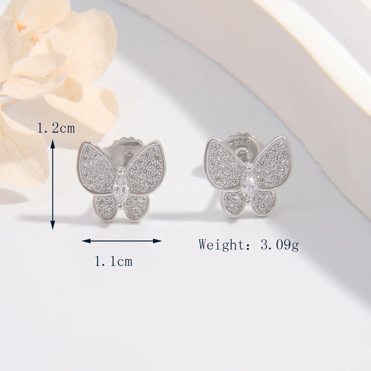 1 Pair Simple Style Butterfly Plating Inlay Sterling Silver Zircon Ear Studs