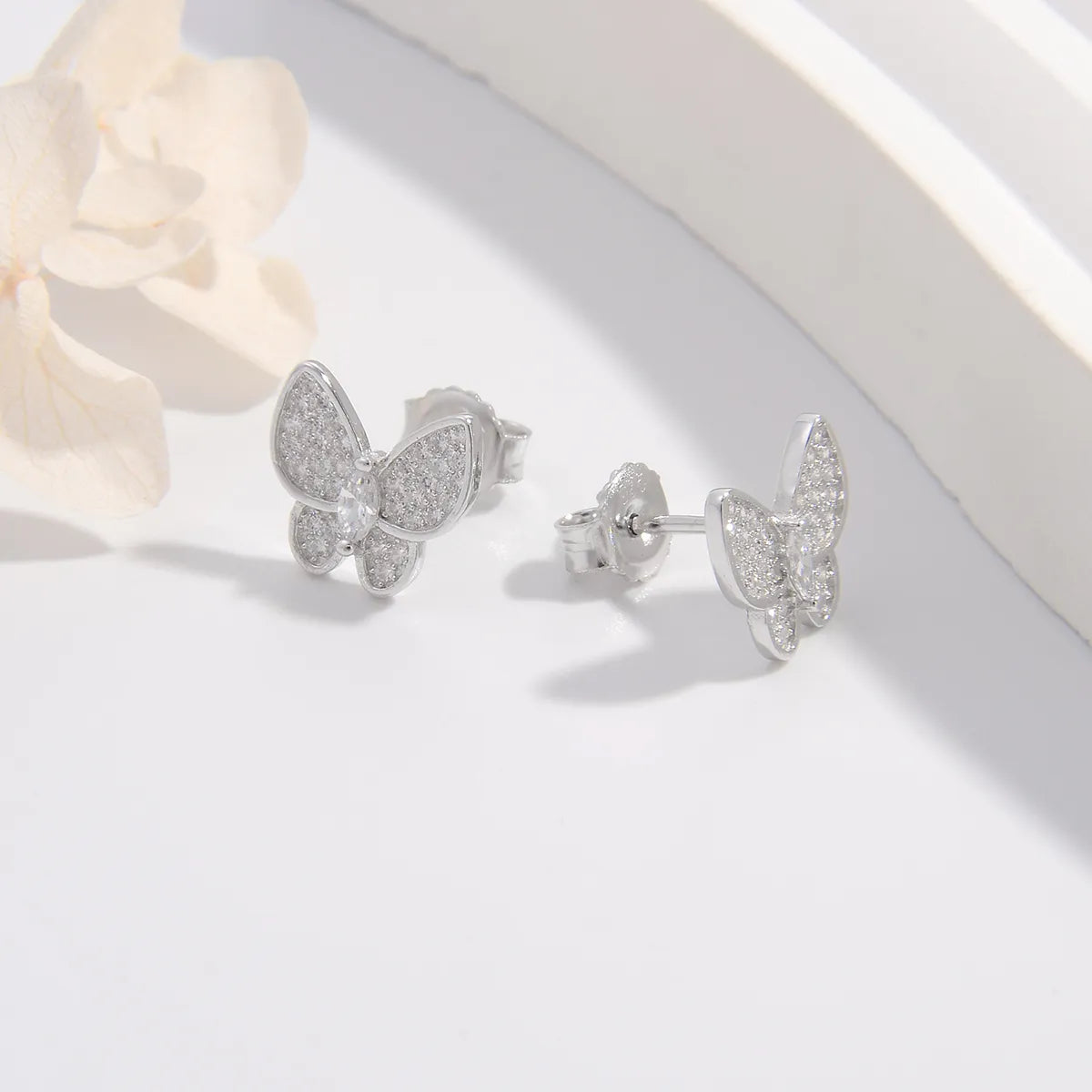 1 Pair Simple Style Butterfly Plating Inlay Sterling Silver Zircon Ear Studs