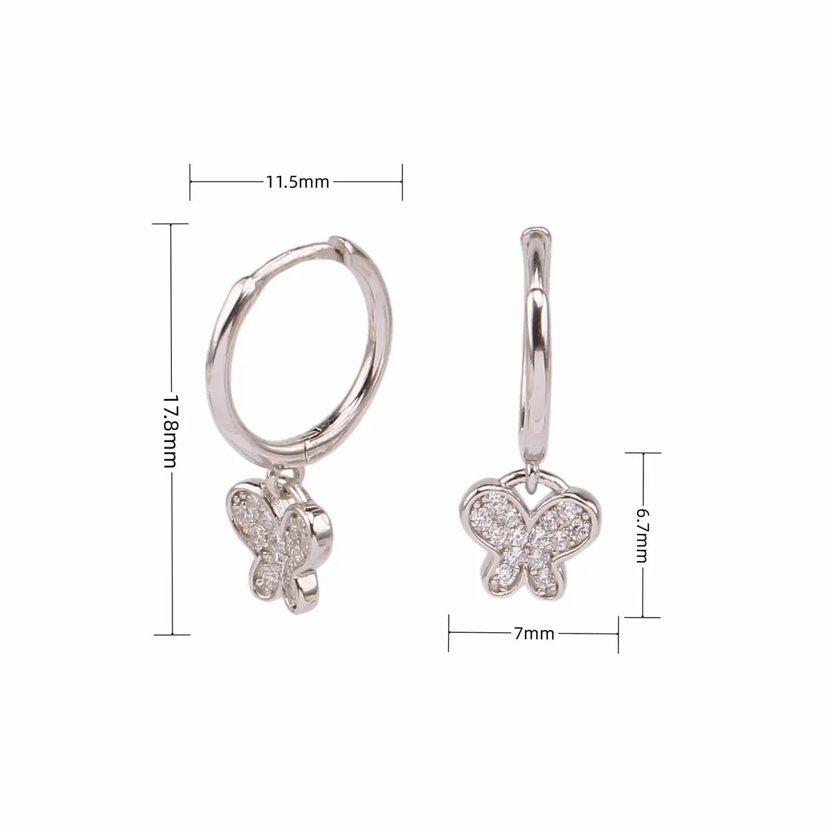 1 Pair Simple Style Butterfly Plating Inlay Sterling Silver Zircon White Gold Plated Gold Plated Drop Earrings