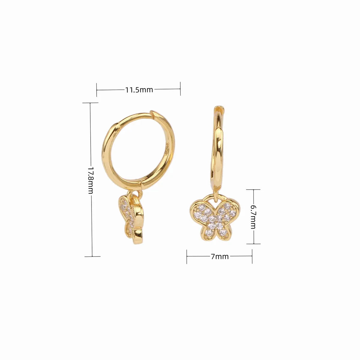 1 Pair Simple Style Butterfly Plating Inlay Sterling Silver Zircon White Gold Plated Gold Plated Drop Earrings