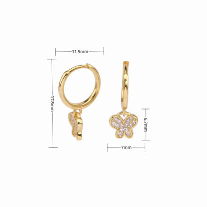 1 Pair Simple Style Butterfly Plating Inlay Sterling Silver Zircon White Gold Plated Gold Plated Drop Earrings