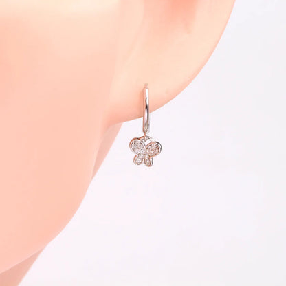 1 Pair Simple Style Butterfly Plating Inlay Sterling Silver Zircon White Gold Plated Gold Plated Drop Earrings