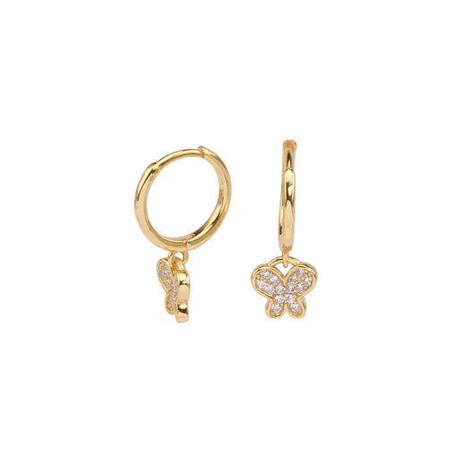 1 Pair Simple Style Butterfly Plating Inlay Sterling Silver Zircon White Gold Plated Gold Plated Drop Earrings