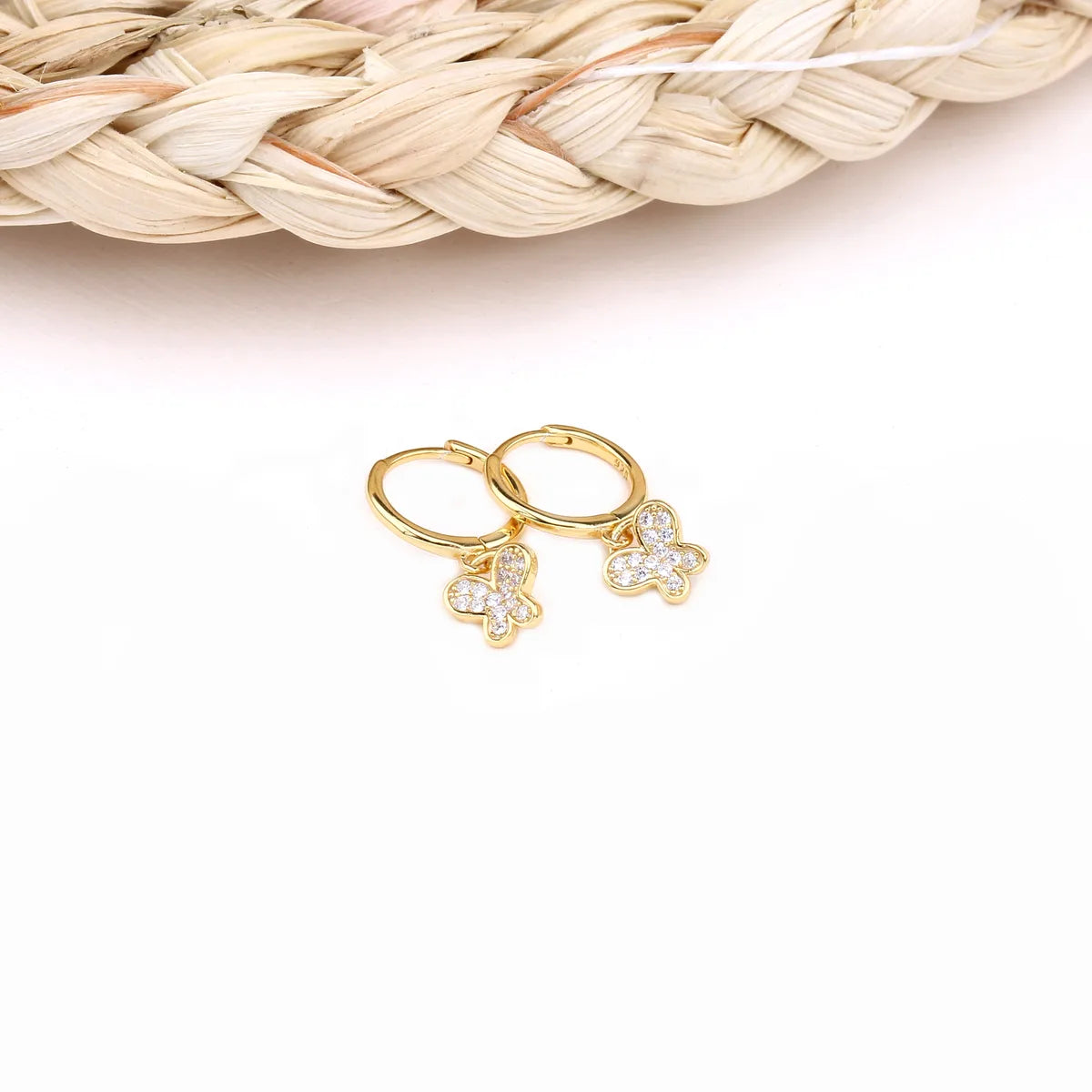 1 Pair Simple Style Butterfly Plating Inlay Sterling Silver Zircon White Gold Plated Gold Plated Drop Earrings